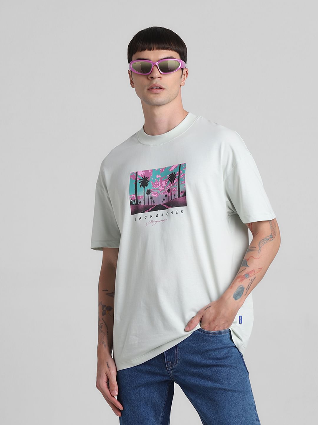 Pale Blue Graphic Print Oversized T-shirt