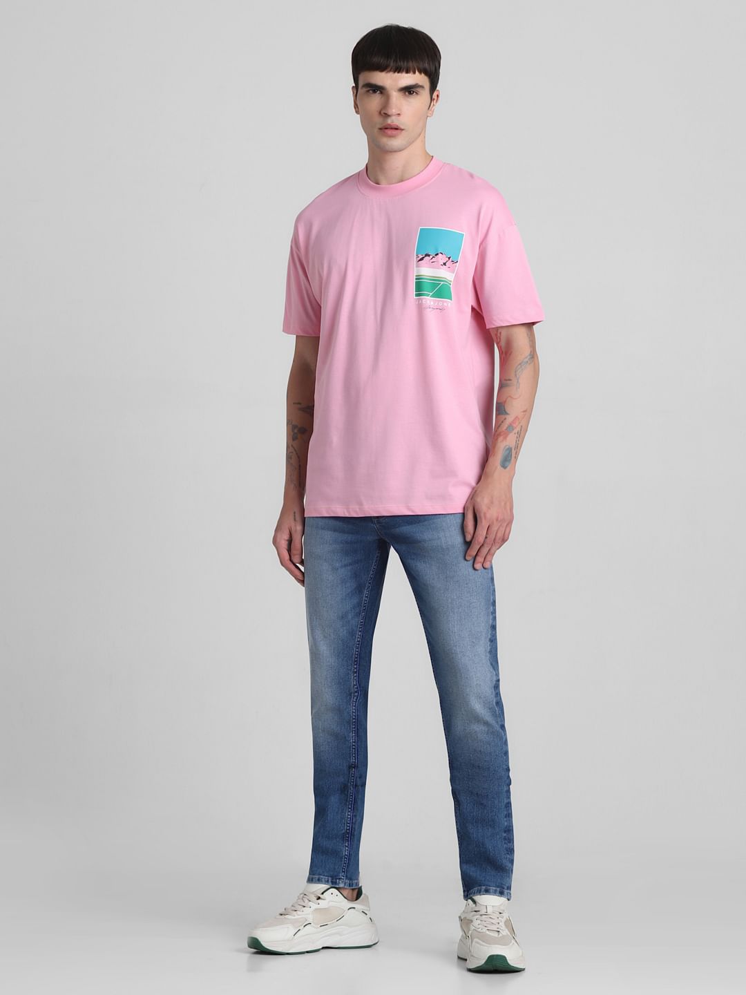 Pink Graphic Print Oversized T-shirt