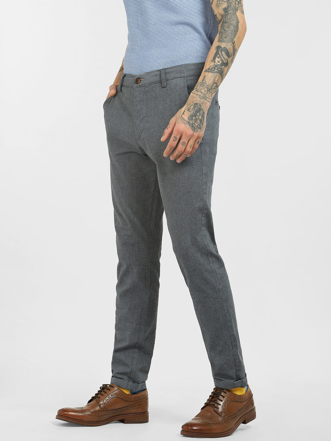 Grey Mid Rise Regular Fit Pants