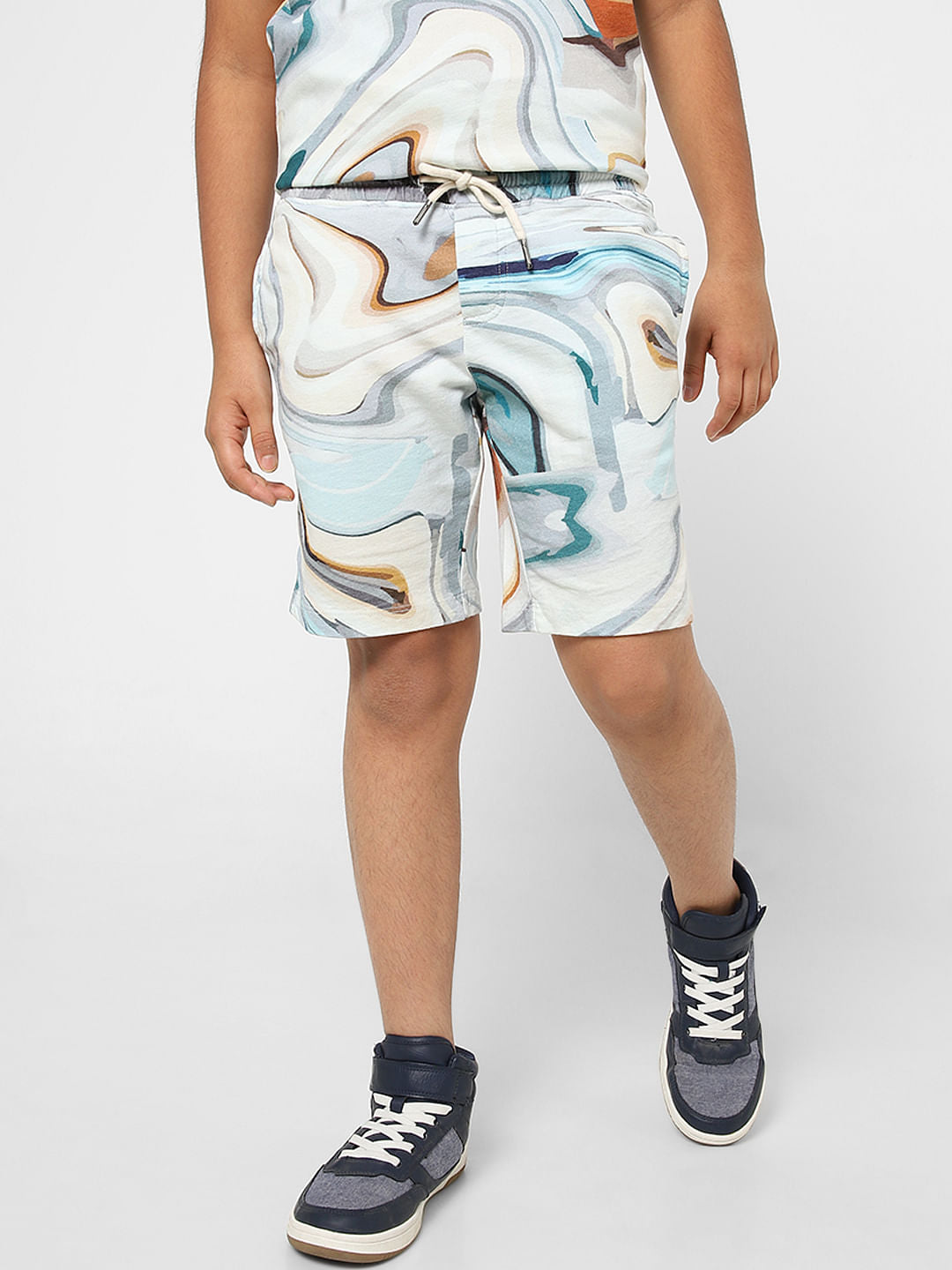 BOYS Blue Printed Low Rise Shorts