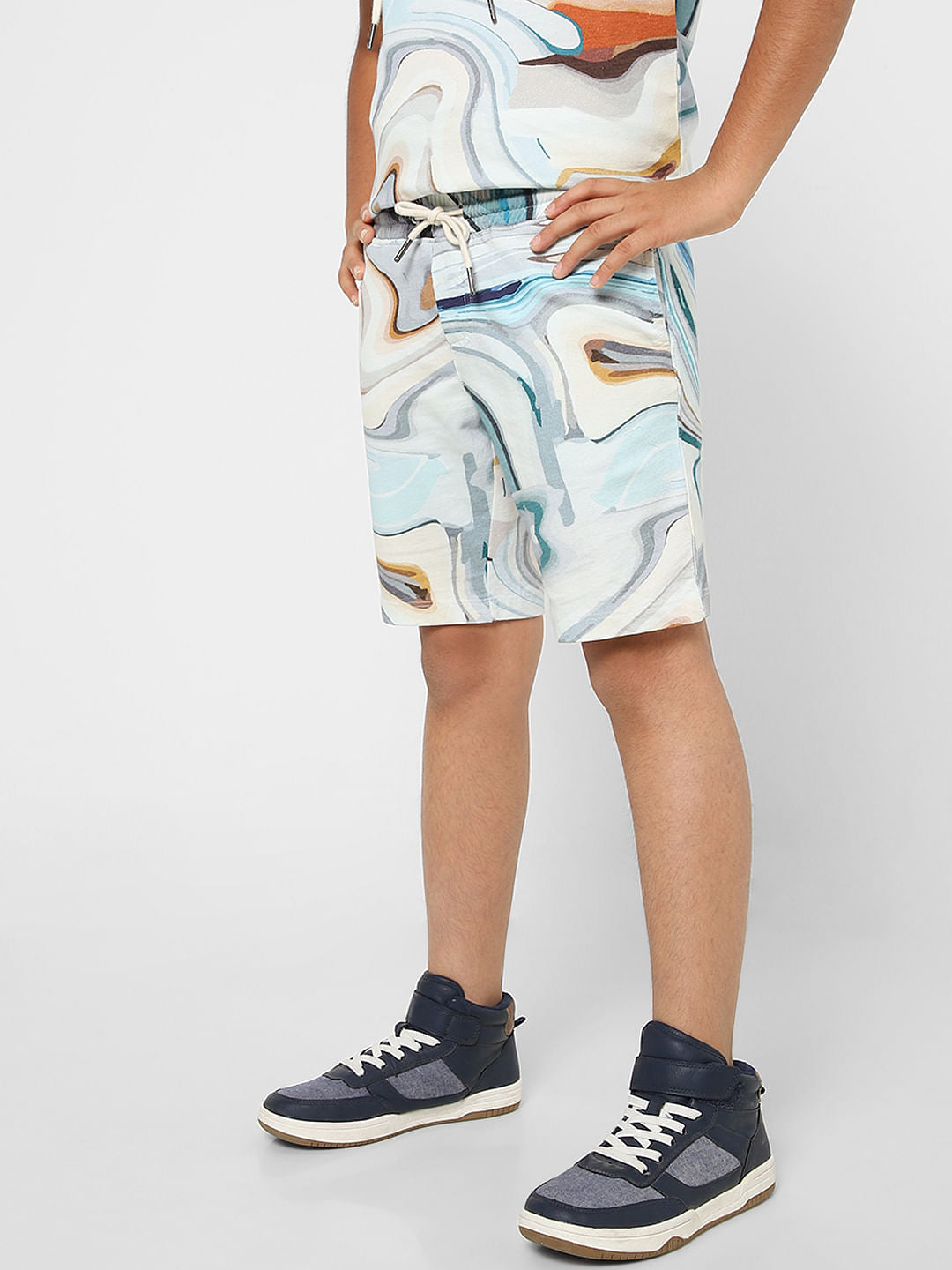 BOYS Blue Printed Low Rise Shorts