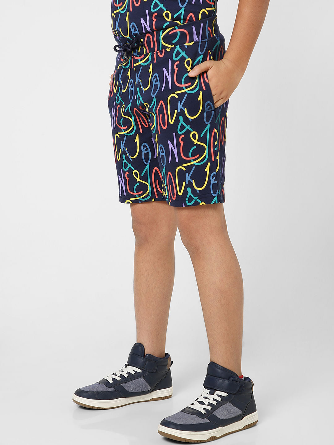 Boys Dark Blue Printed Co-ord Shorts