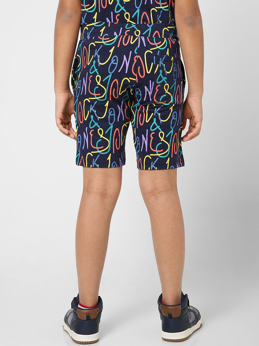 Boys Dark Blue Printed Co-ord Shorts