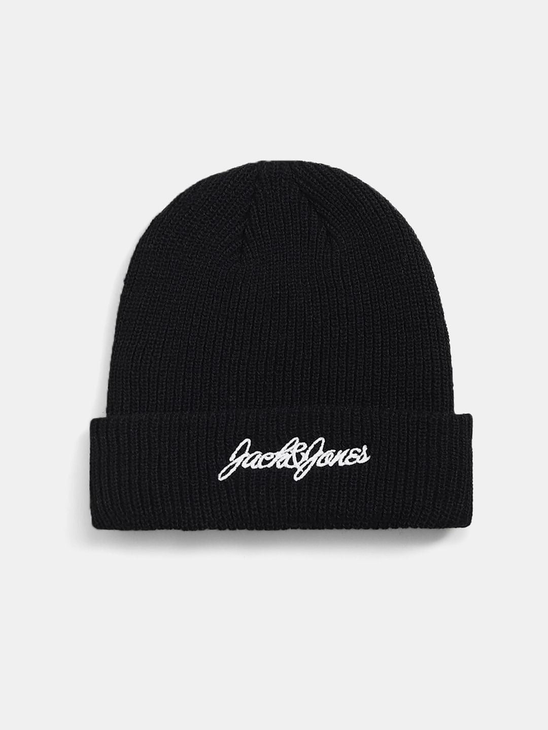 Black Knitted Logo Print Beanie