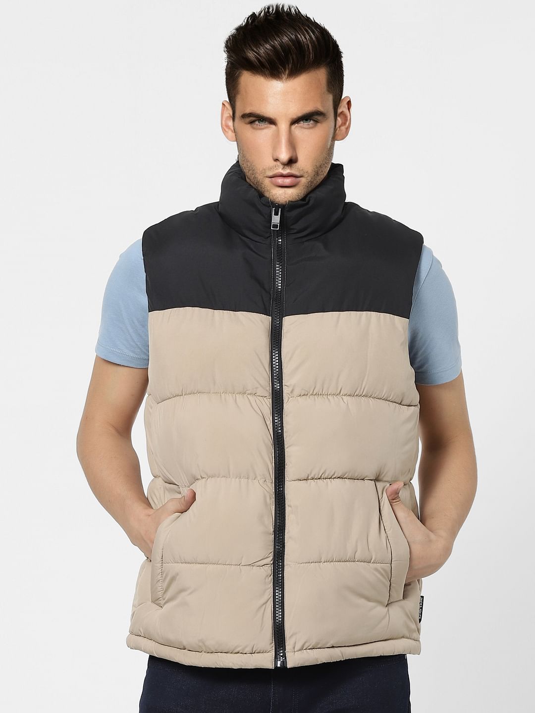 Beige Sleeveless Puffer Winter Jacket
