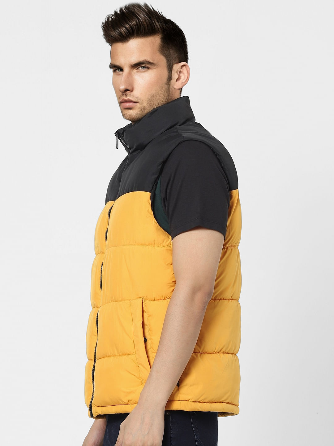 Orange Sleeveless Puffer Winter Jacket