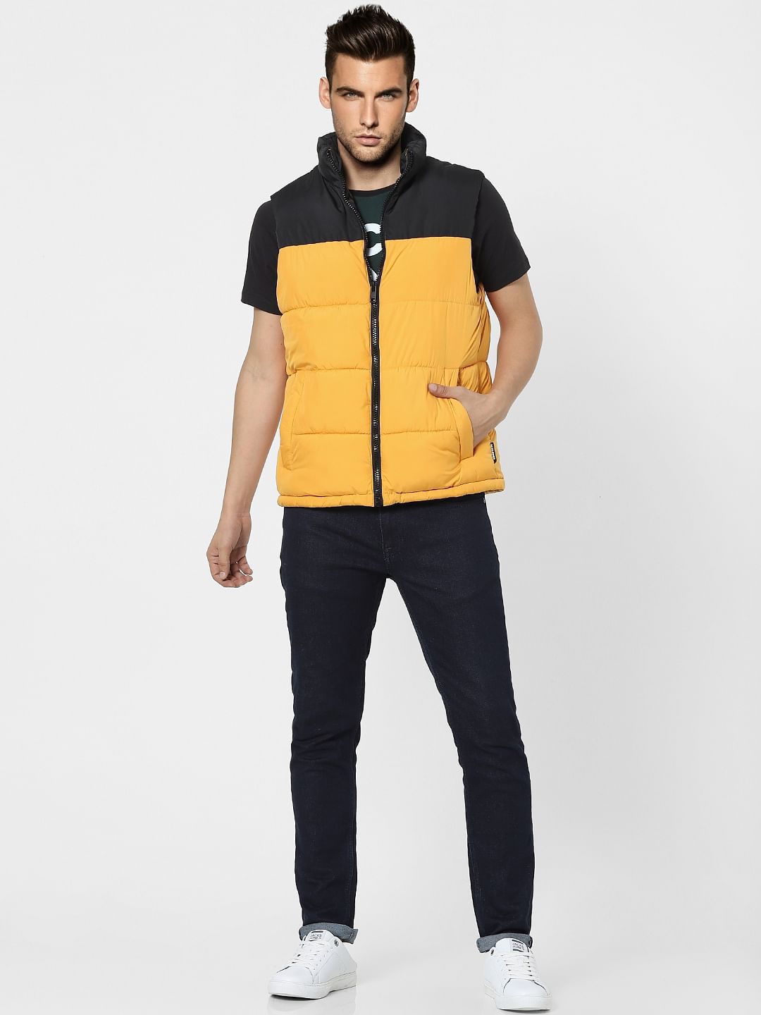 Orange Sleeveless Puffer Winter Jacket