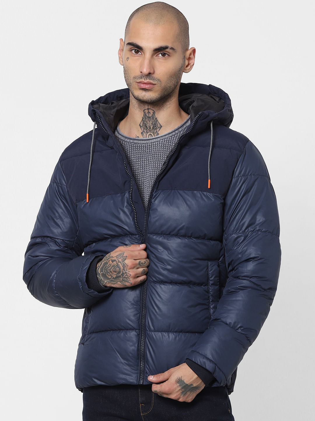 Blue Hooded Puffer Jacket
