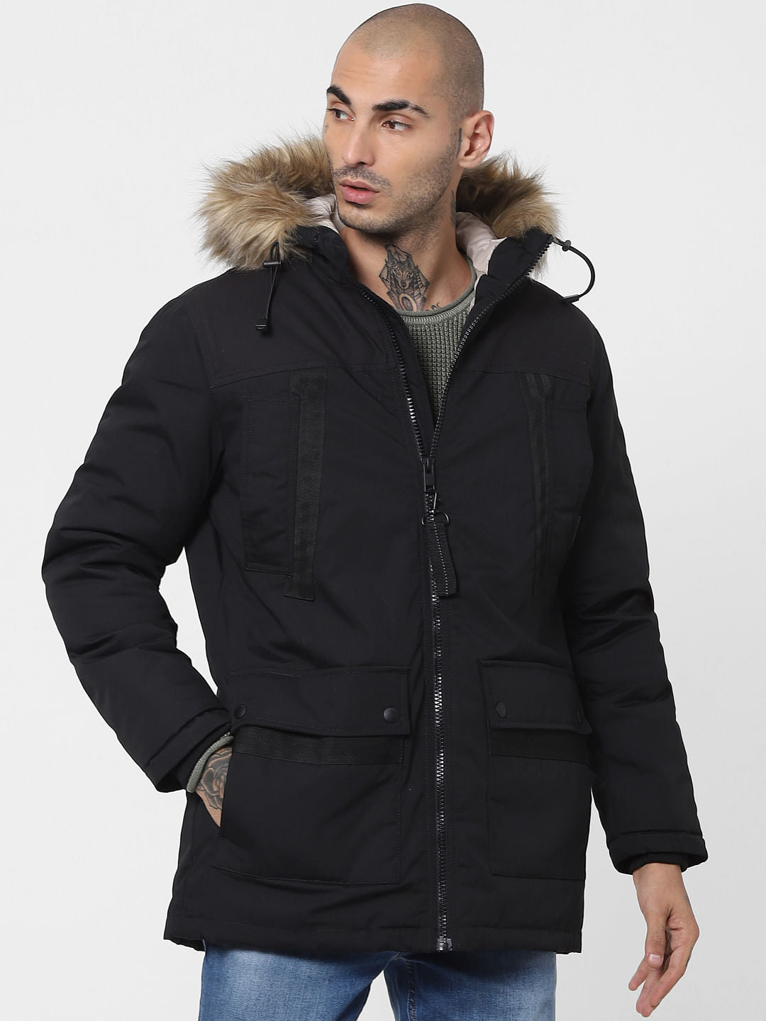 Black Hooded Parka Jacket
