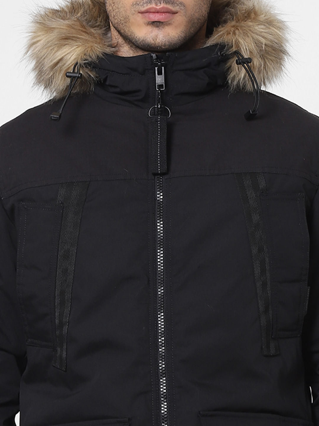 Black Hooded Parka Jacket