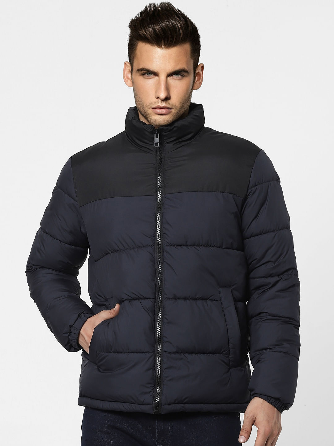 Black High Neck Puffer Winter Jacket