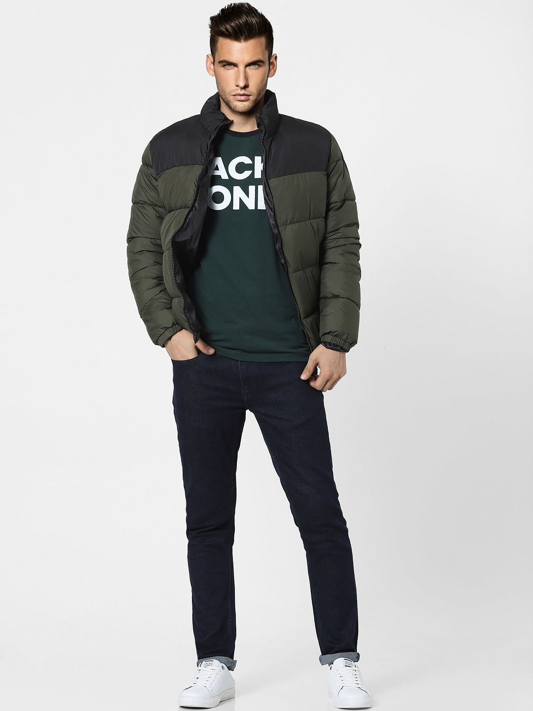 Green High Neck Puffer Winter Jacket