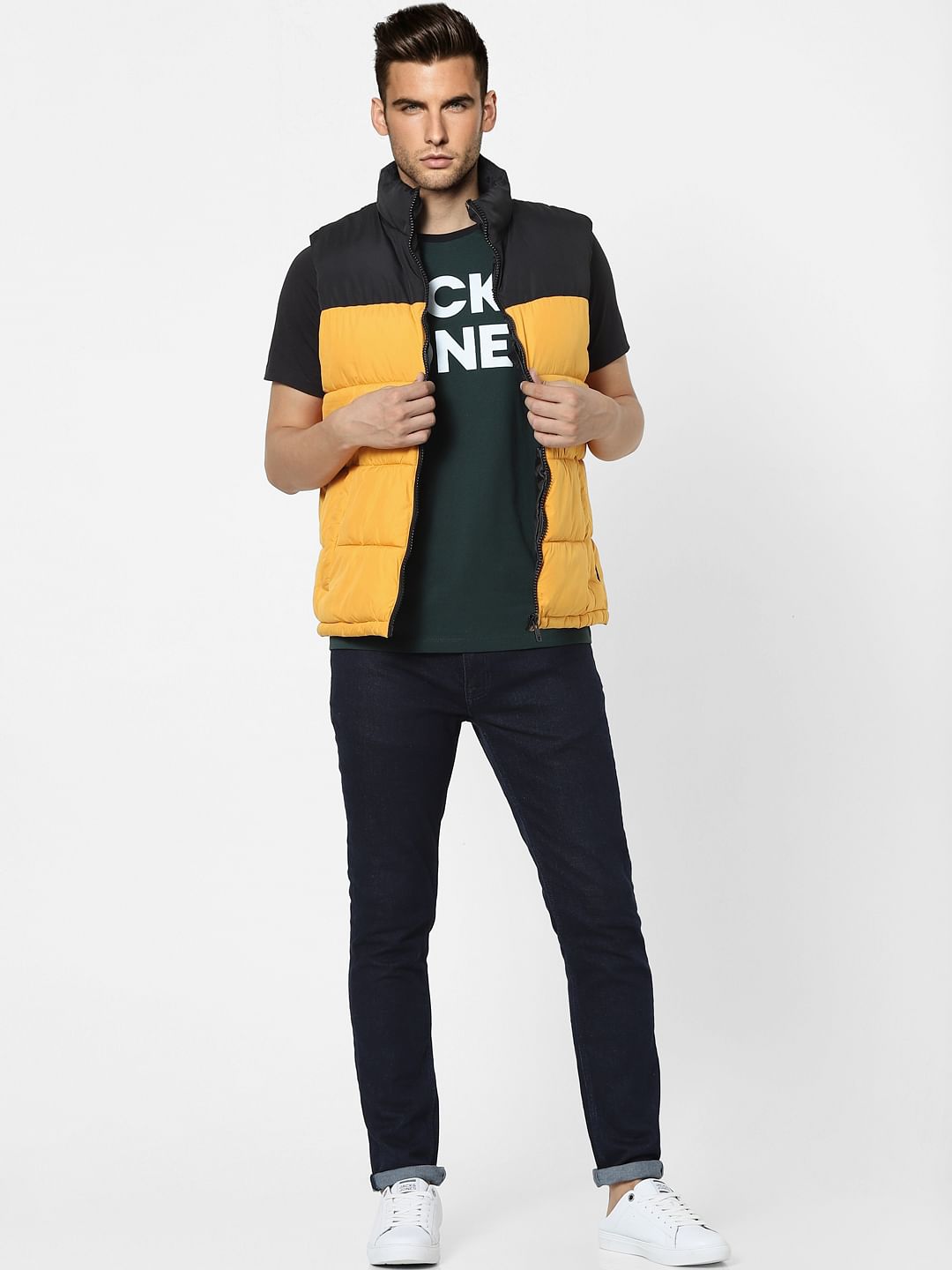 Yellow High Neck Puffer Winter Jacket