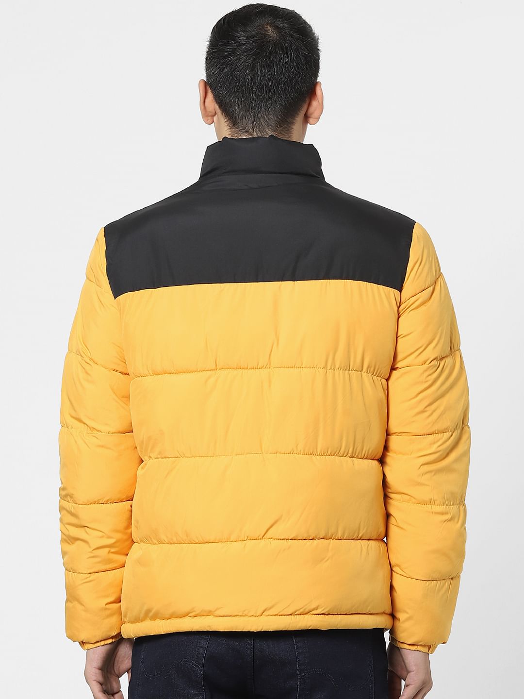 Yellow High Neck Puffer Winter Jacket