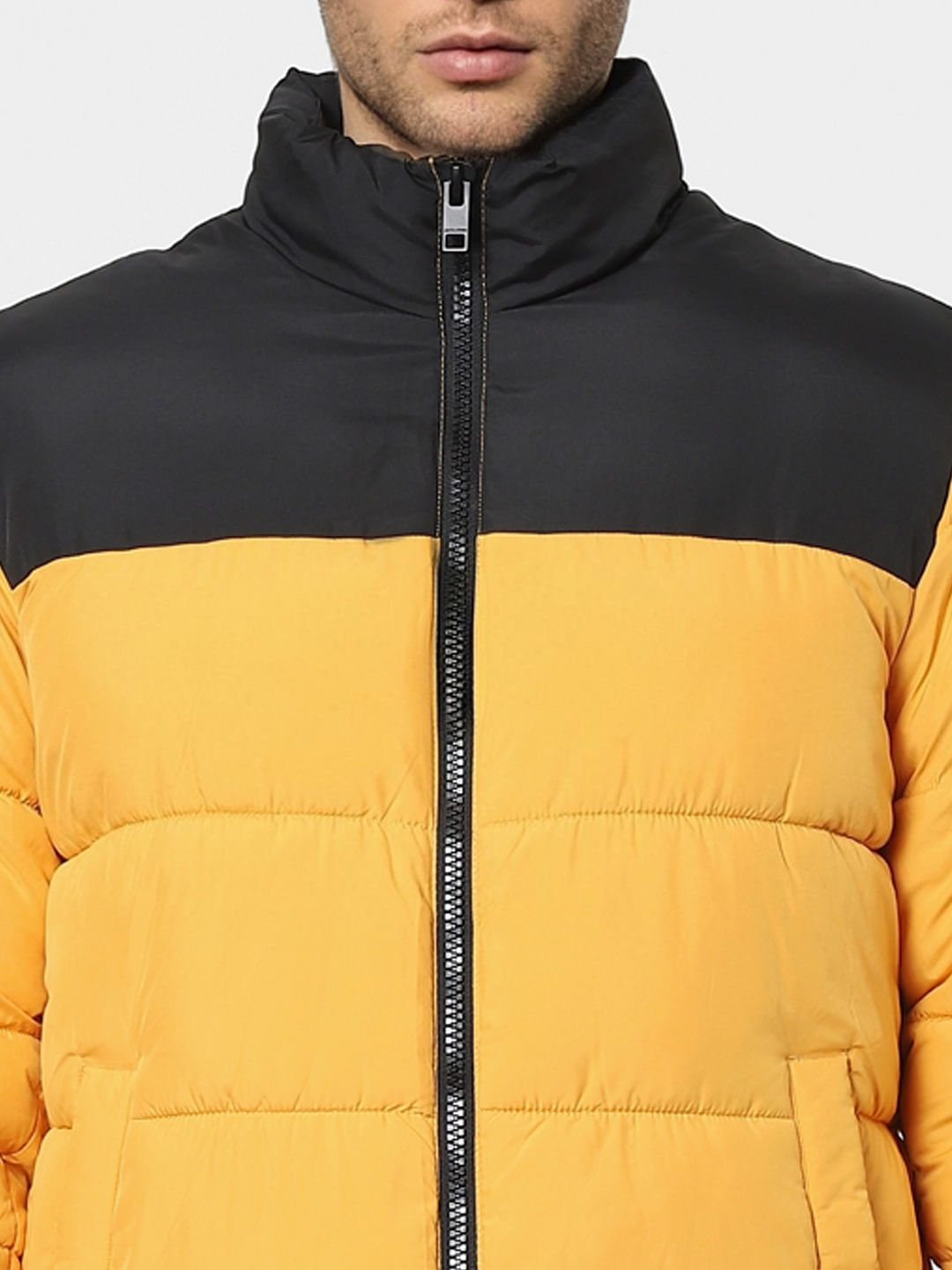 Yellow High Neck Puffer Winter Jacket