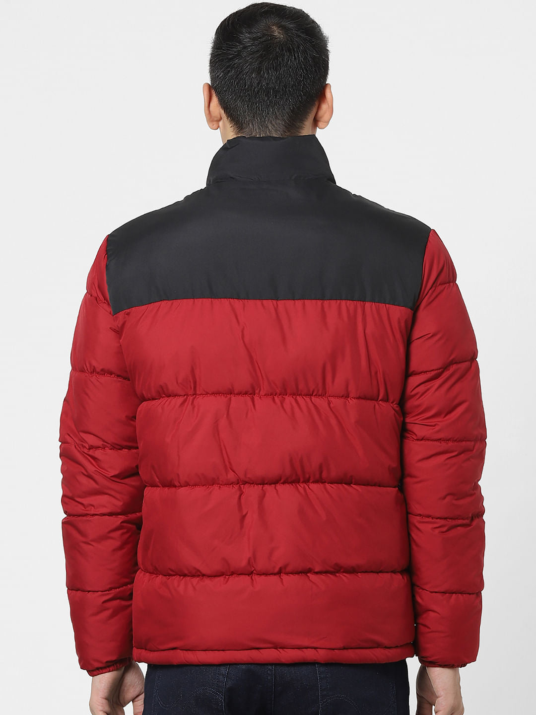 Red High Neck Puffer Winter Jacket