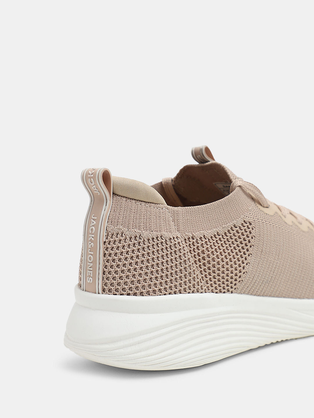 Beige Stretch Knit Lace-Up Sneakers
