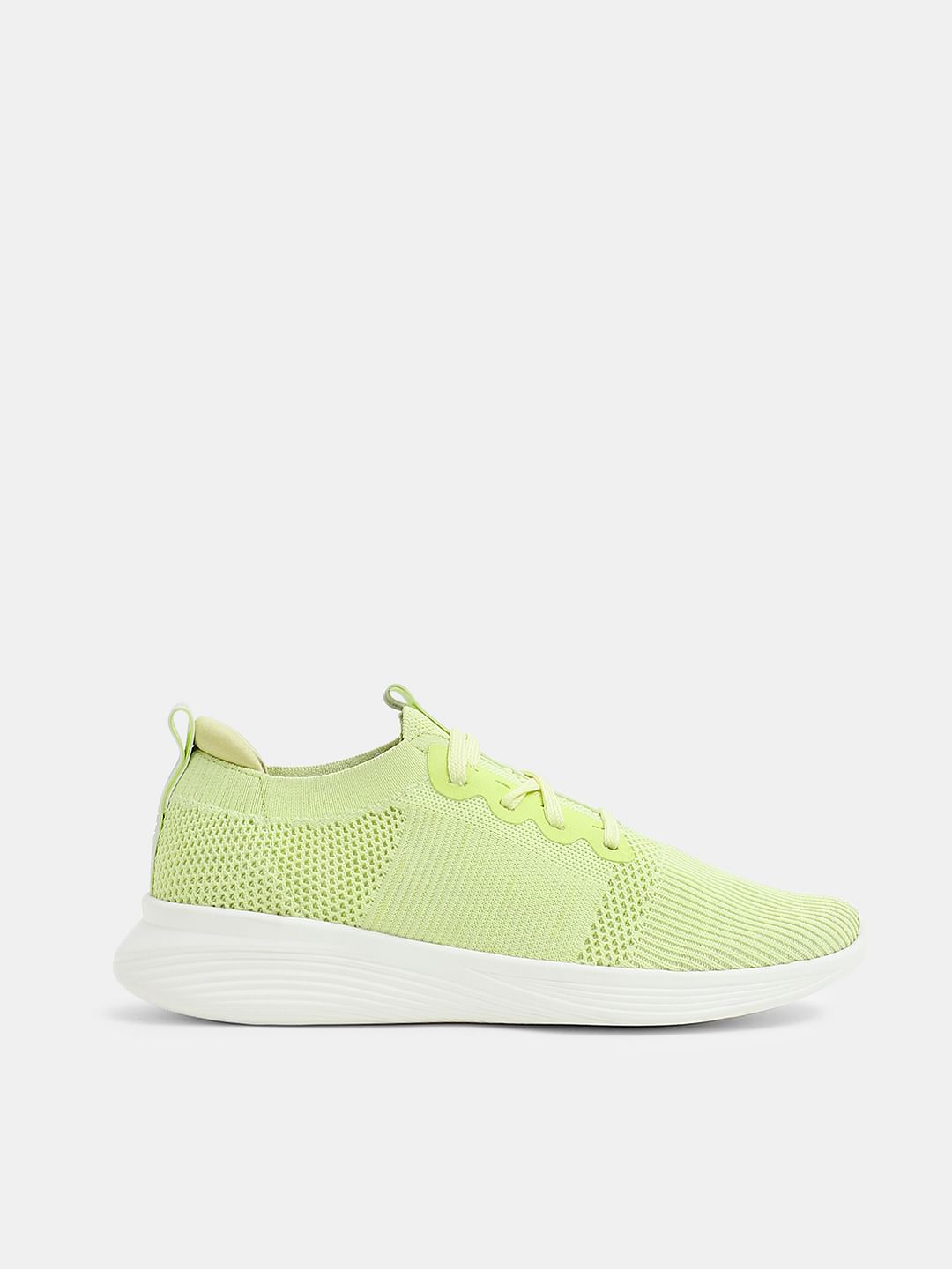 Lime Green Stretch Lace-Up Sneakers