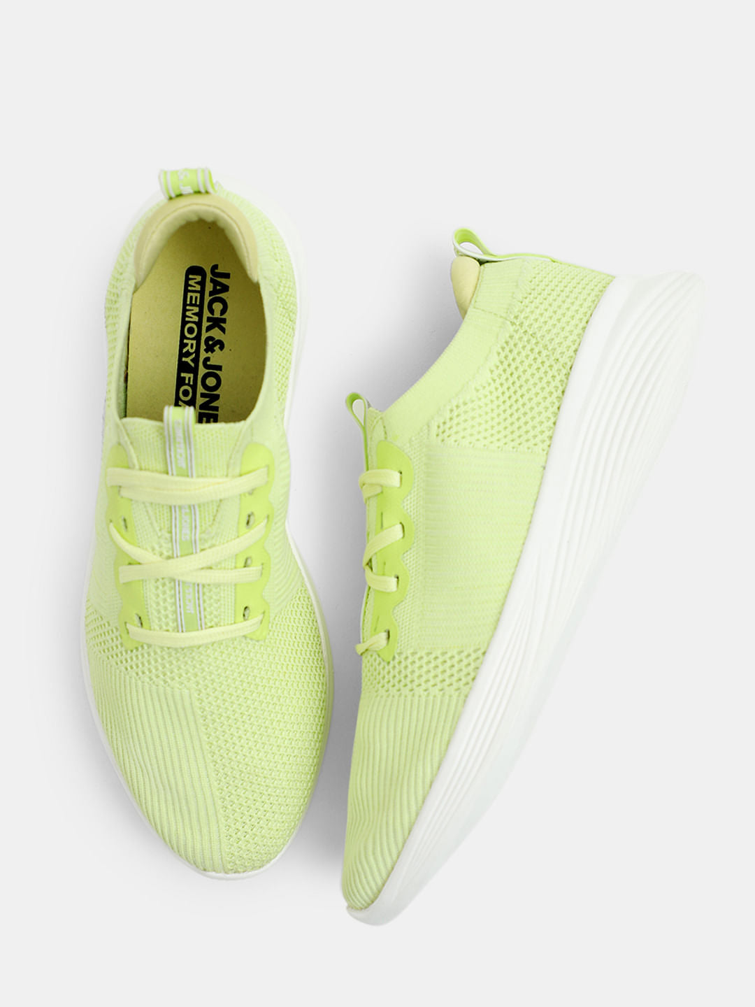 Lime Green Stretch Lace-Up Sneakers