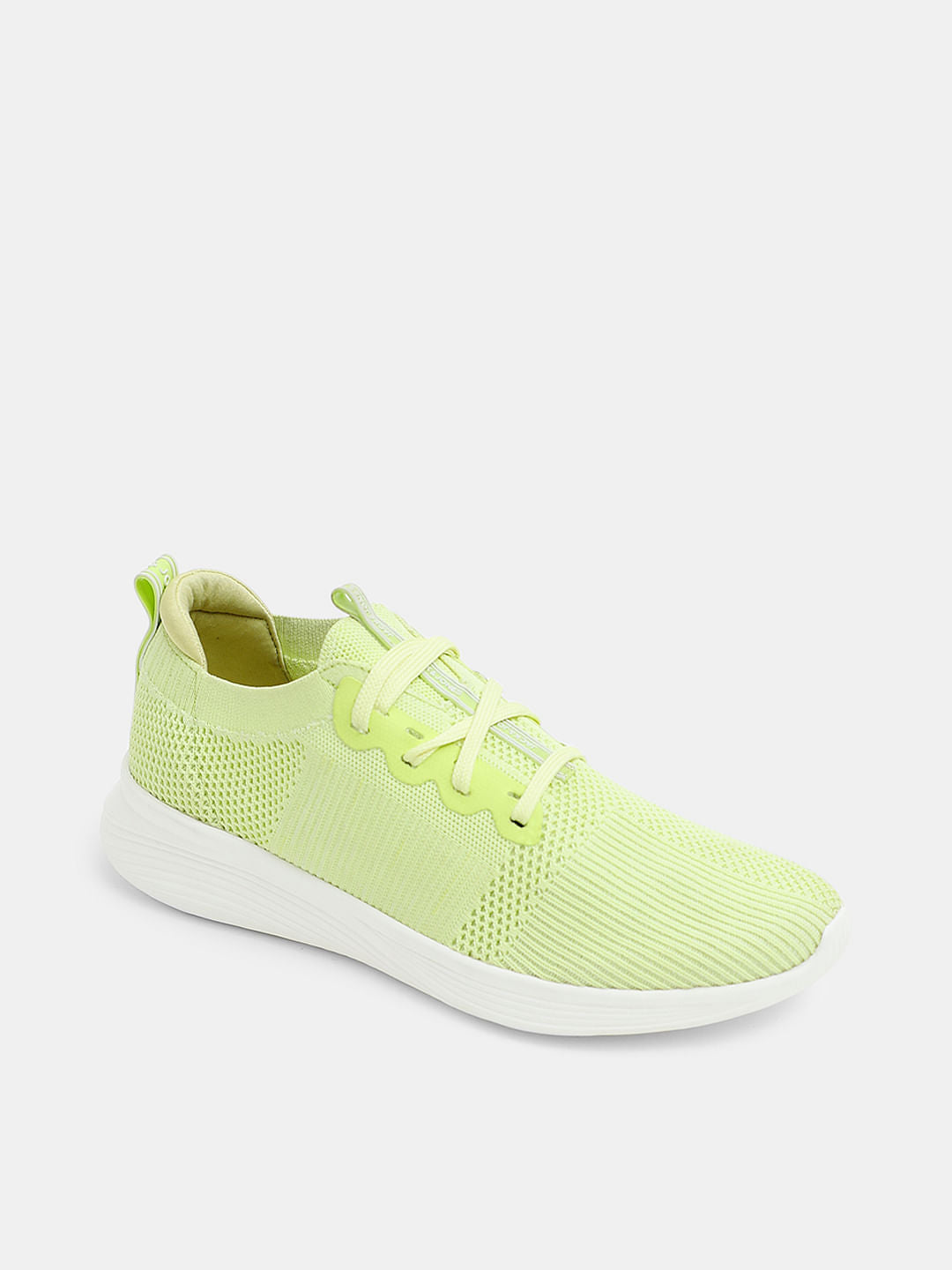 Lime Green Stretch Lace-Up Sneakers