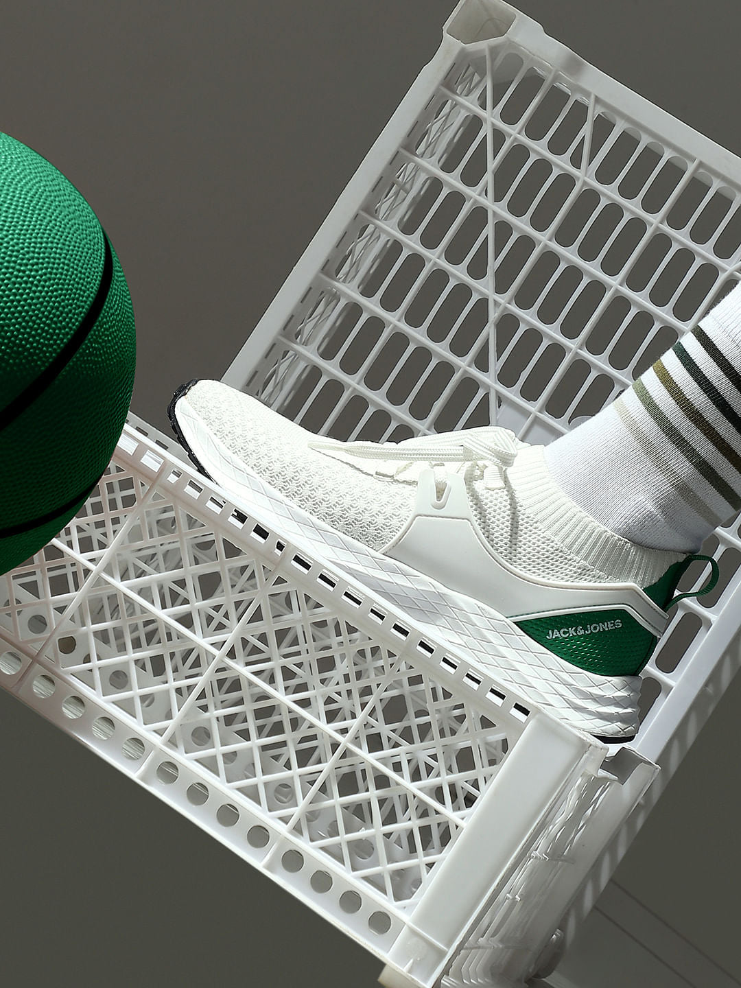 White Knit Lace-Up Sneakers