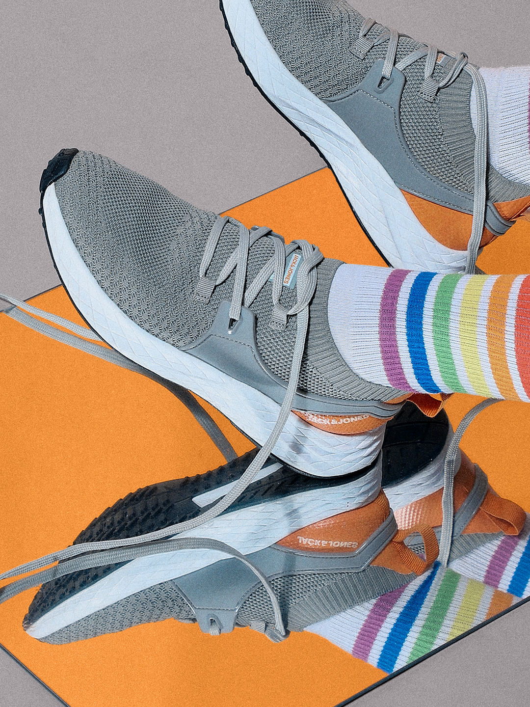 Grey Knit Lace-Up Sneakers