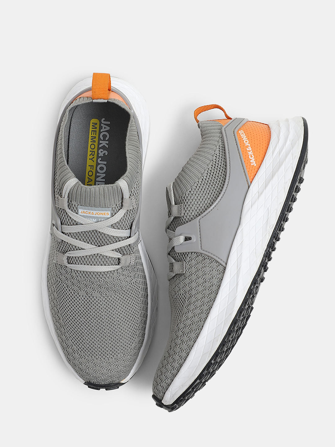 Grey Knit Lace-Up Sneakers