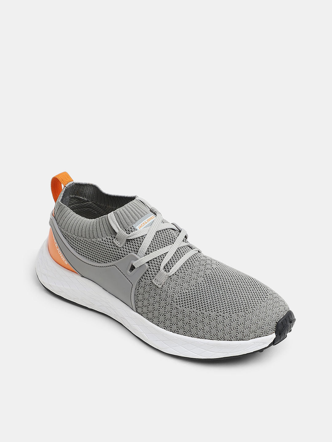 Grey Knit Lace-Up Sneakers