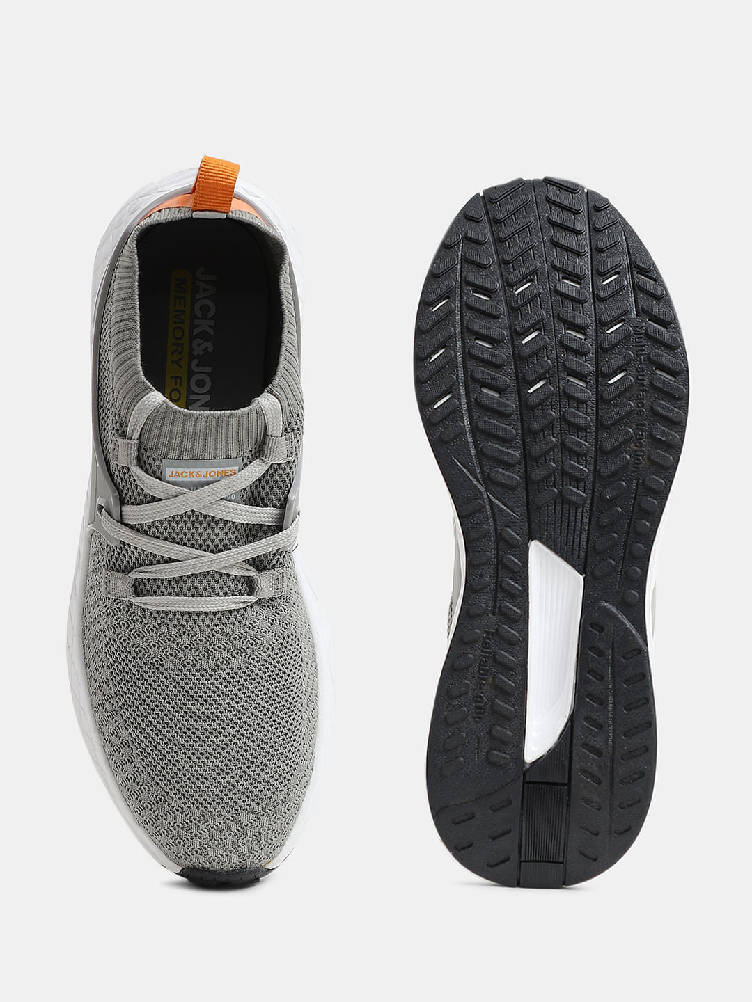 Grey Knit Lace-Up Sneakers