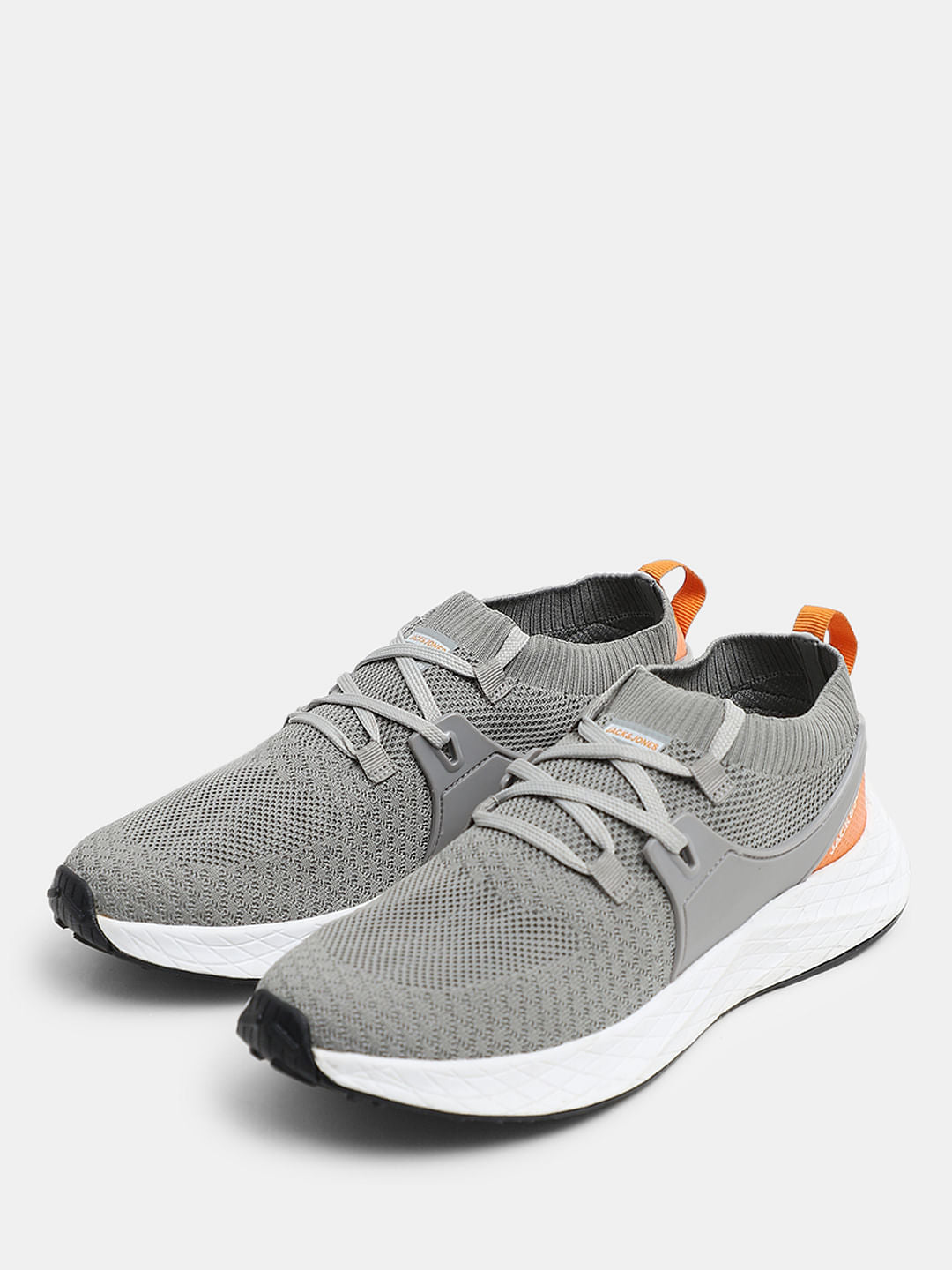 Grey Knit Lace-Up Sneakers