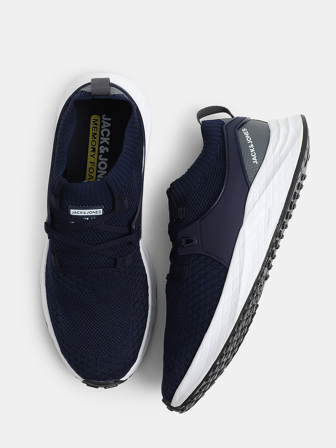 Dark Blue Knit Lace-Up Sneakers