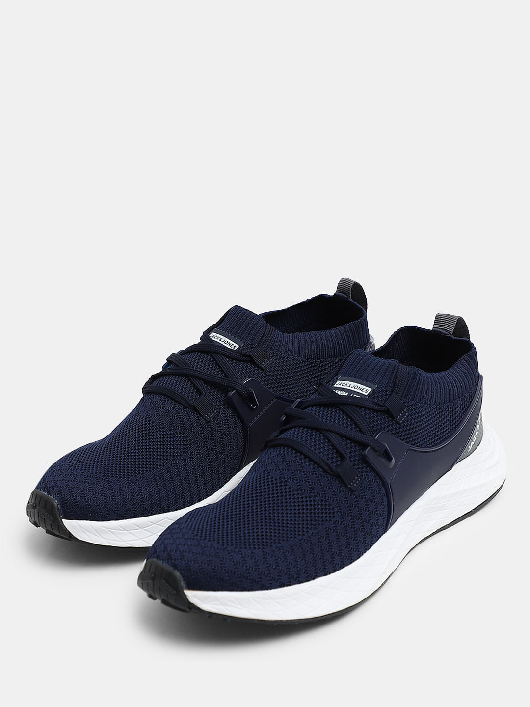 Dark Blue Knit Lace-Up Sneakers