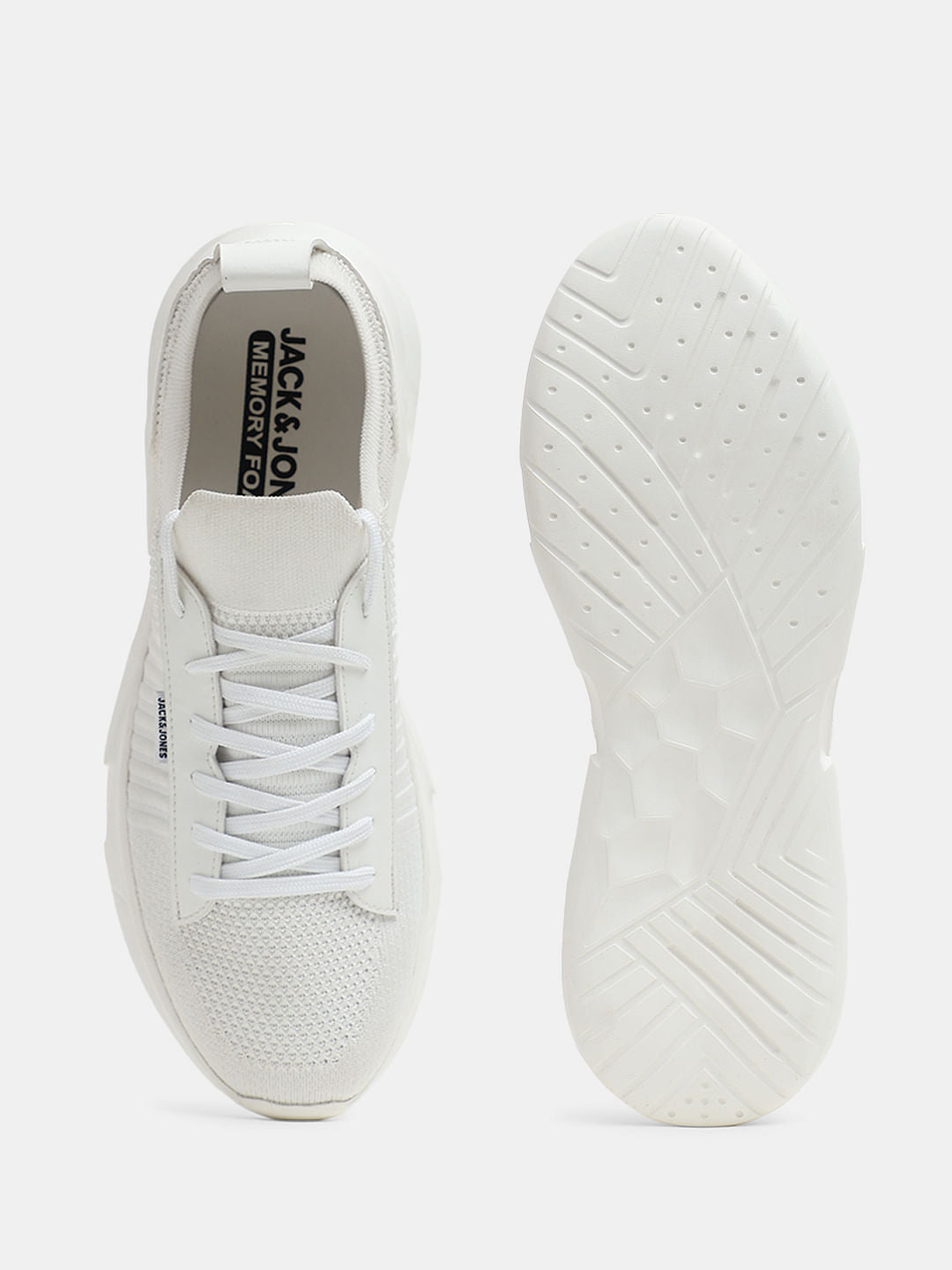 White Knit Lace-Up Sneakers
