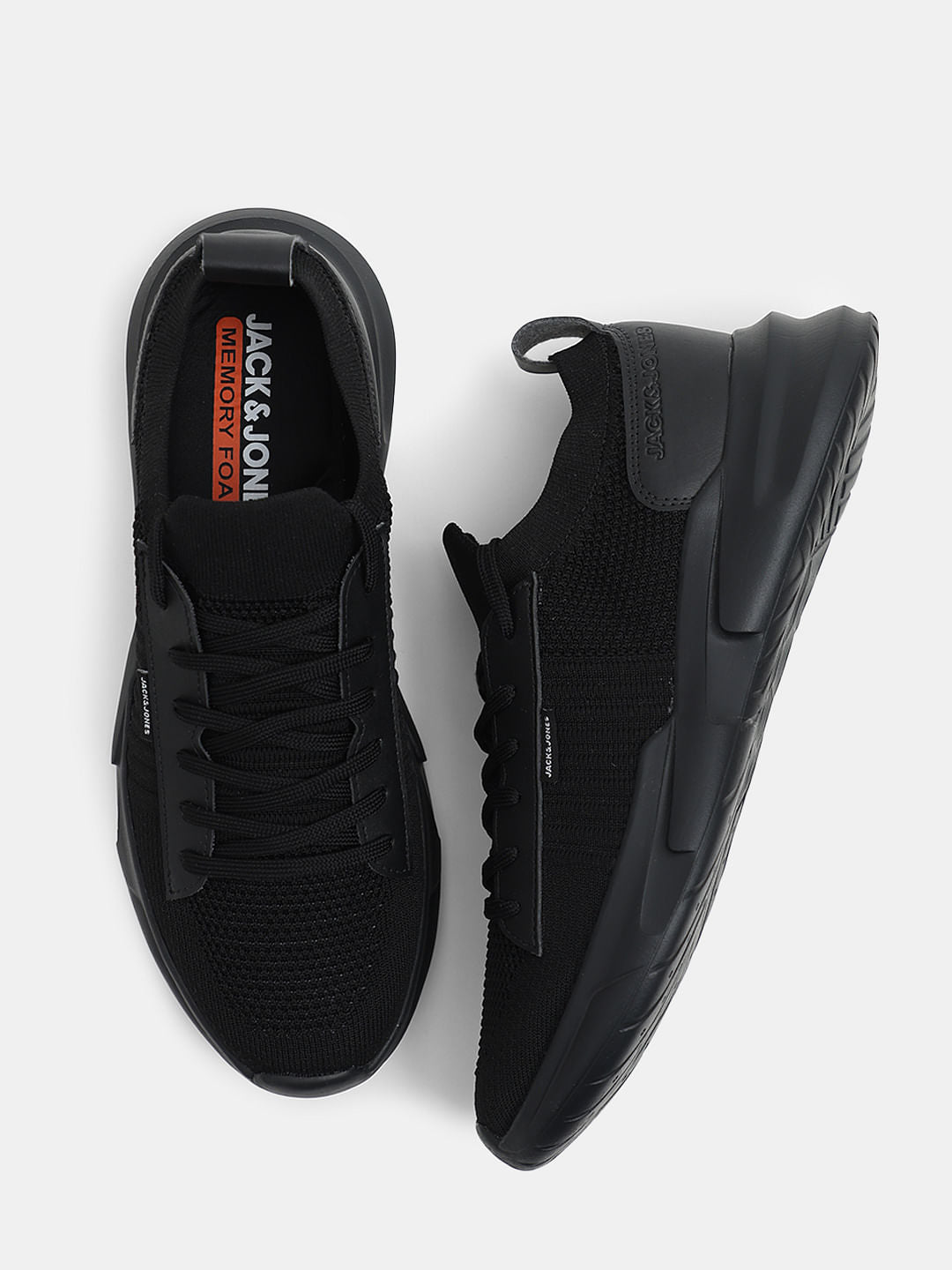 Black Knit Lace-Up Sneakers