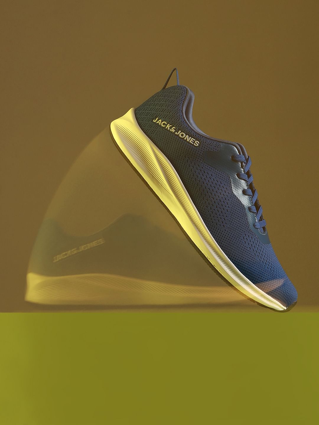 Blue Knit Lace-Up Sneakers