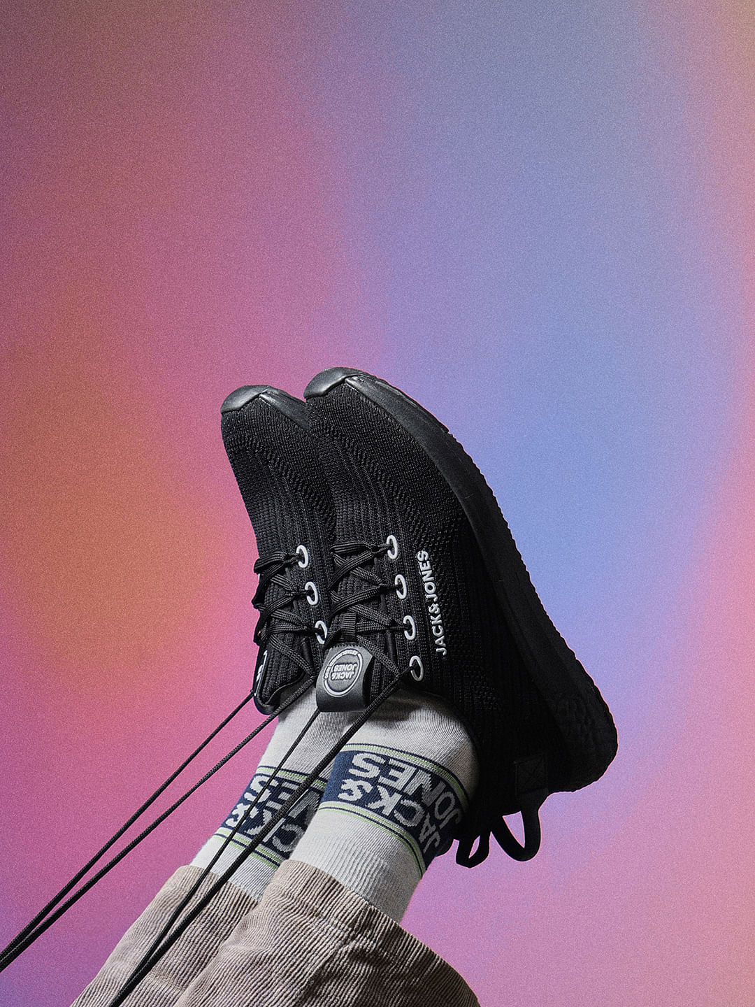 Black Knit Lace-Up Sneakers