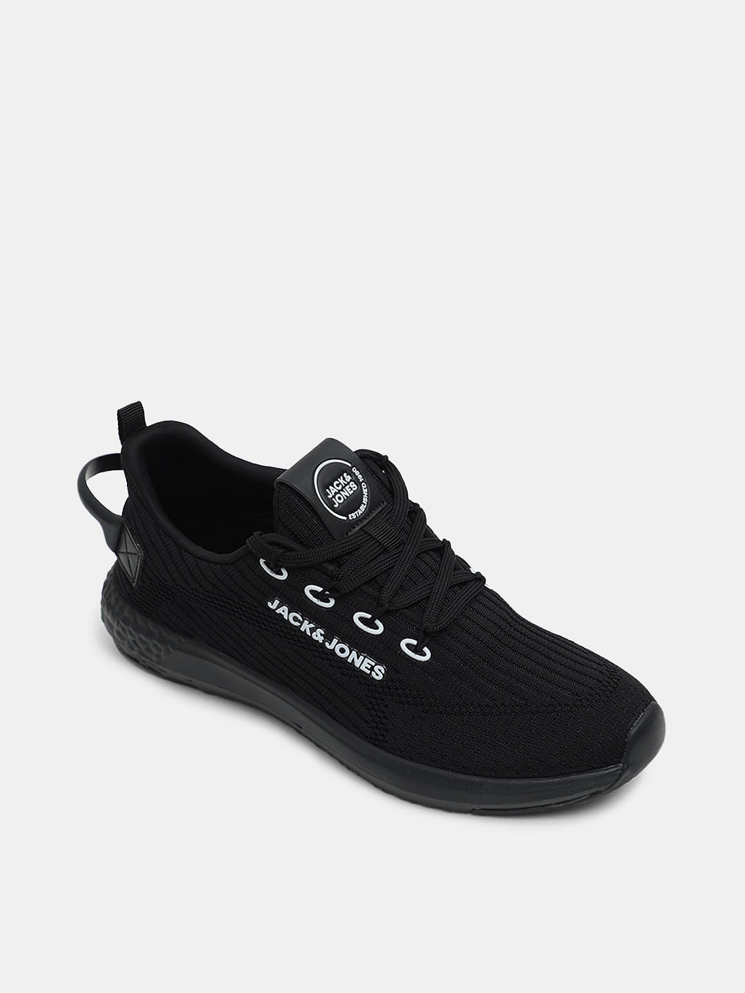 Black Knit Lace-Up Sneakers