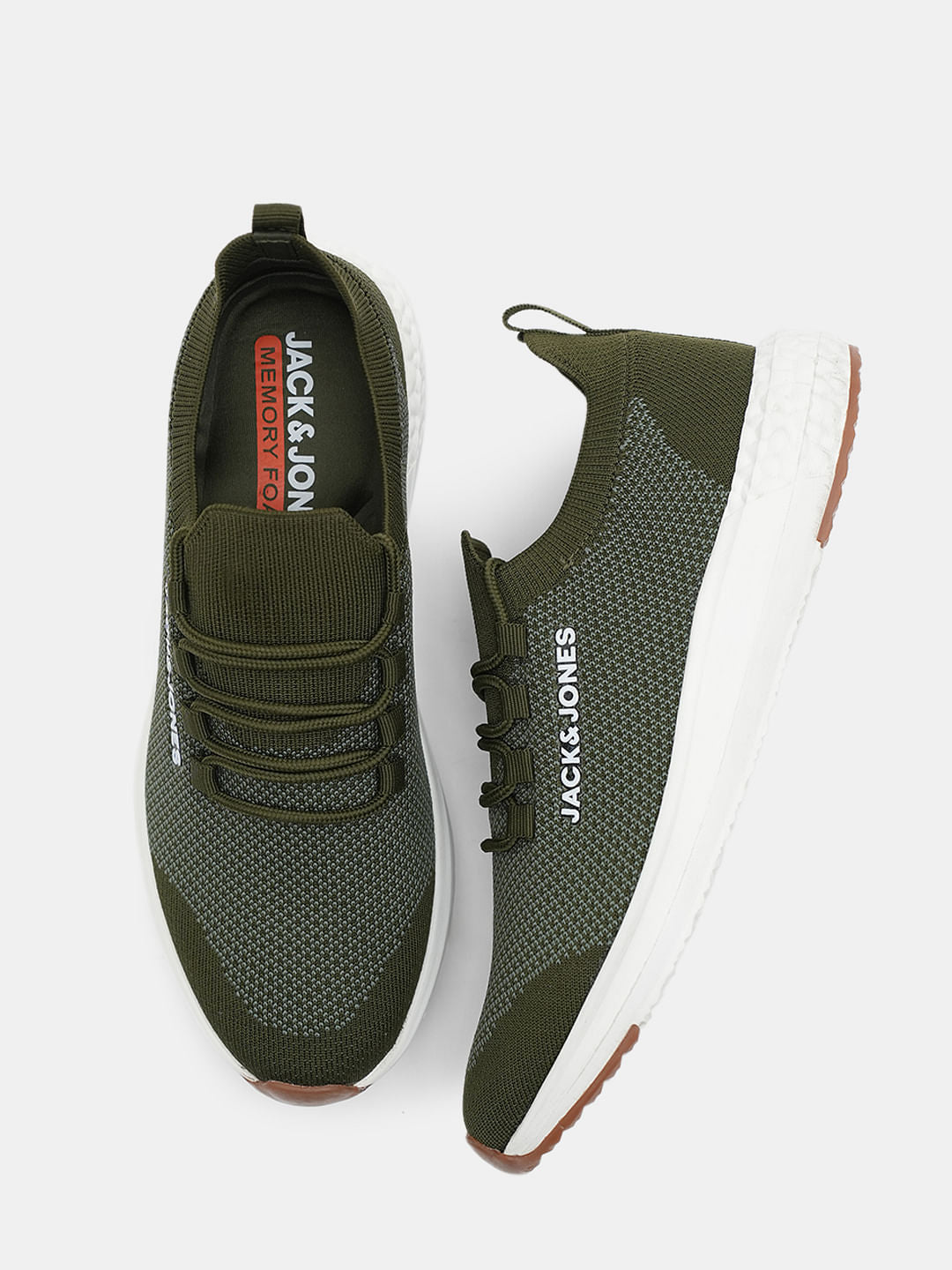 Olive & Orange Knit Lace-Up Sneakers