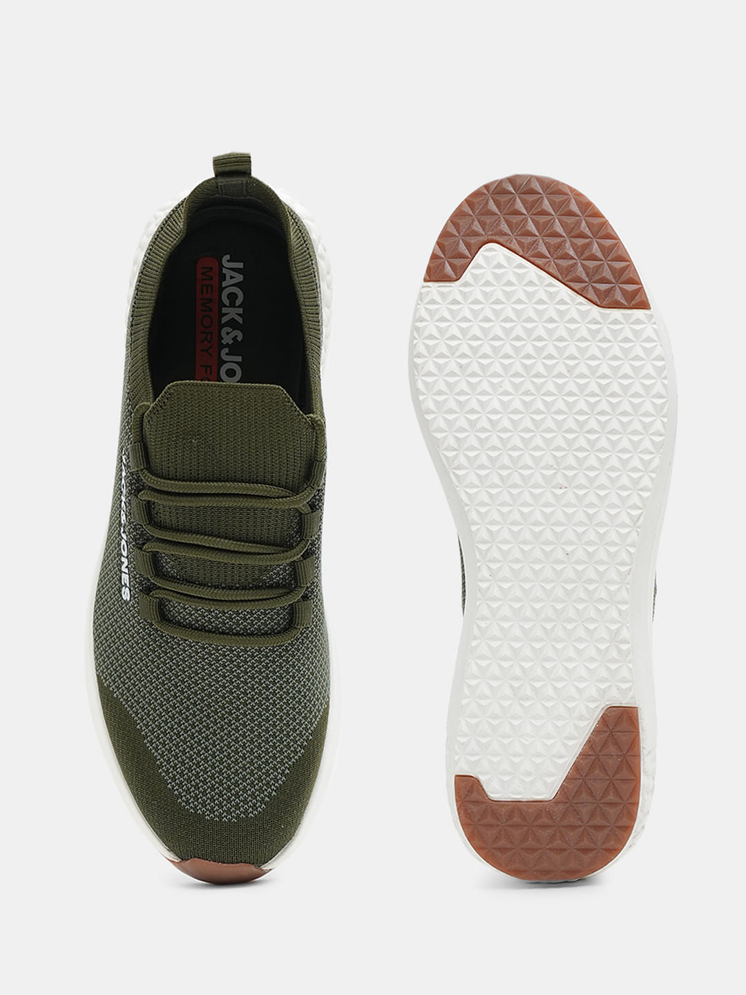 Olive & Orange Knit Lace-Up Sneakers