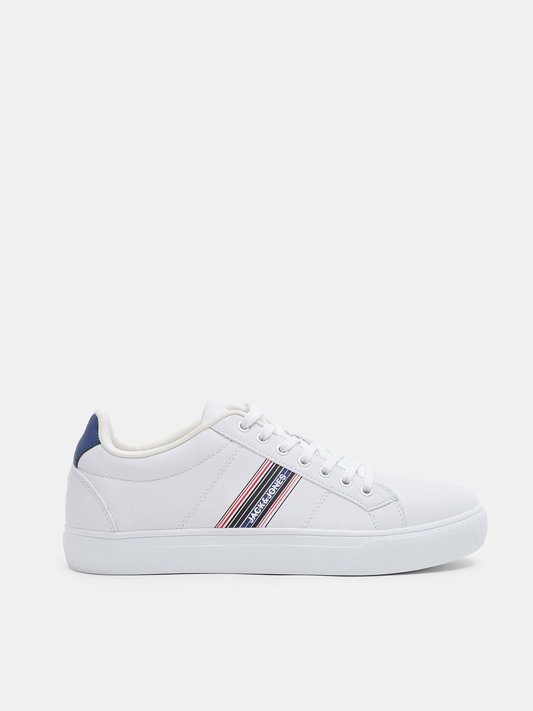 White Striped Lace-Up Sneakers