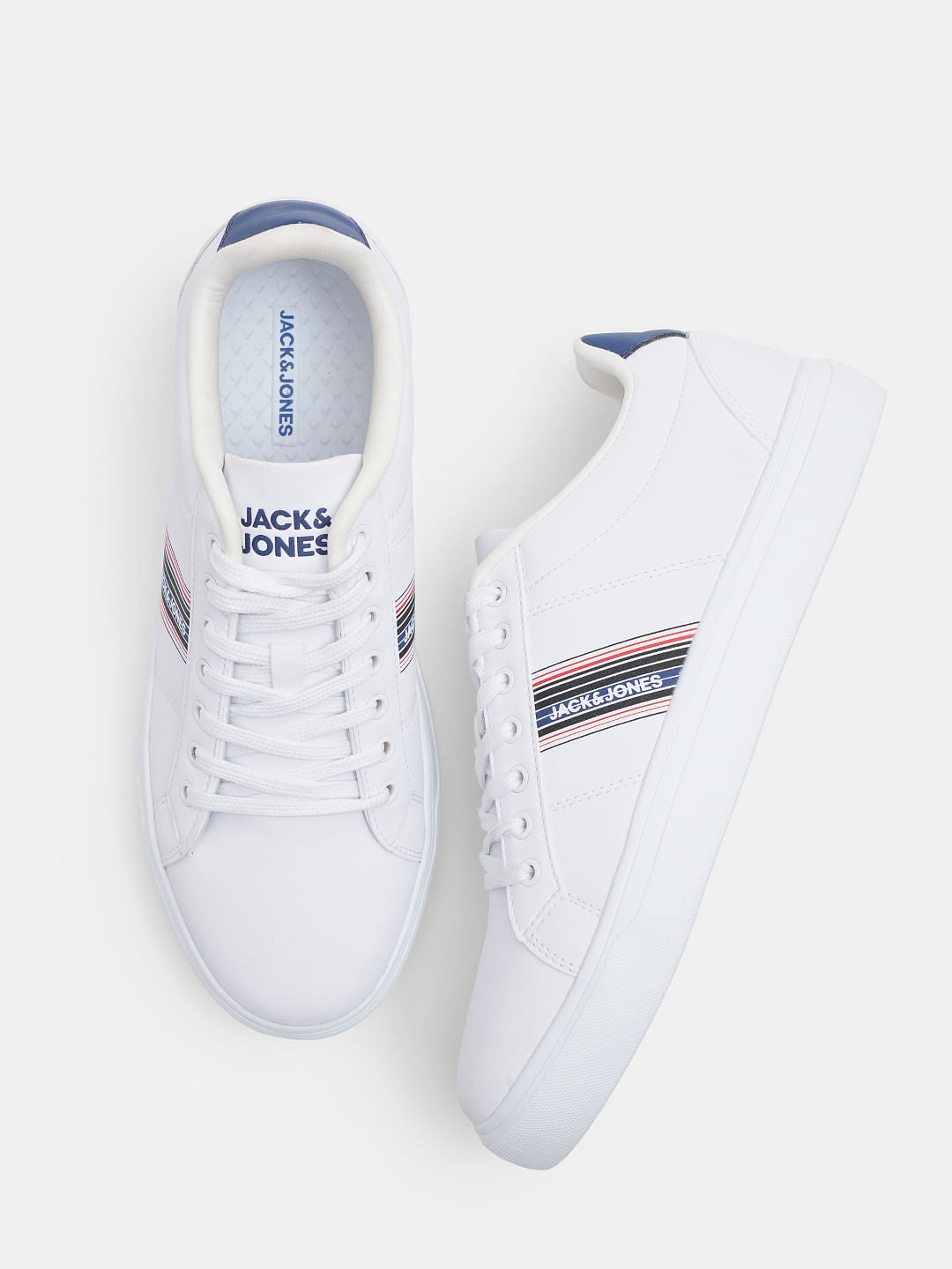 White Striped Lace-Up Sneakers