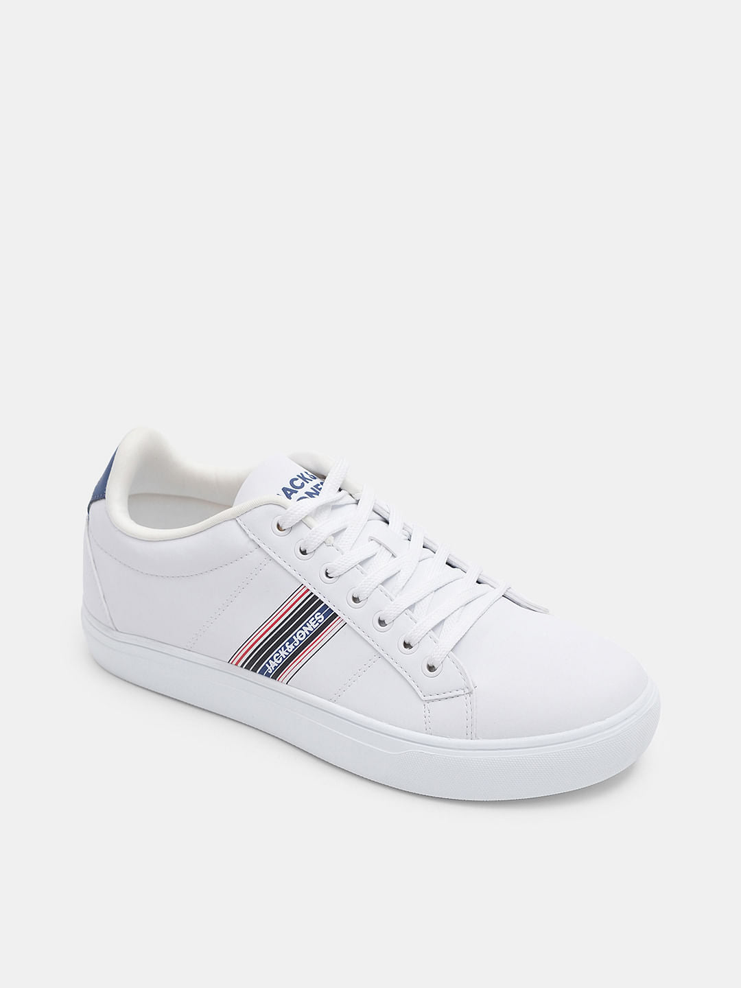 White Striped Lace-Up Sneakers