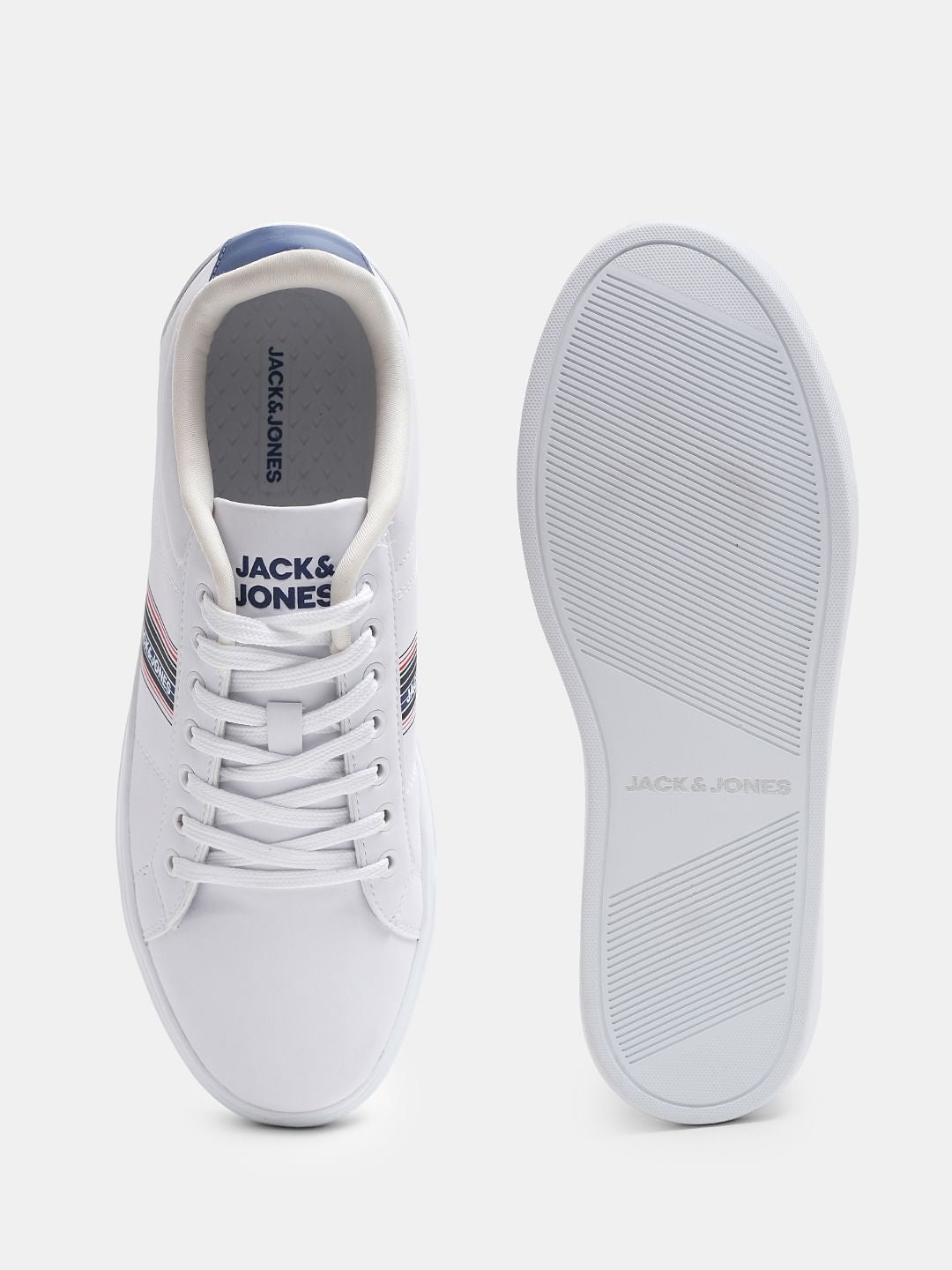 White Striped Lace-Up Sneakers
