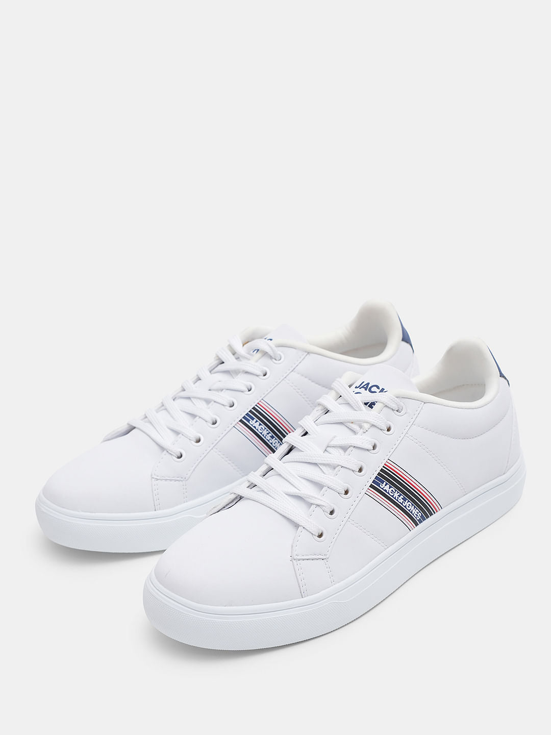 White Striped Lace-Up Sneakers