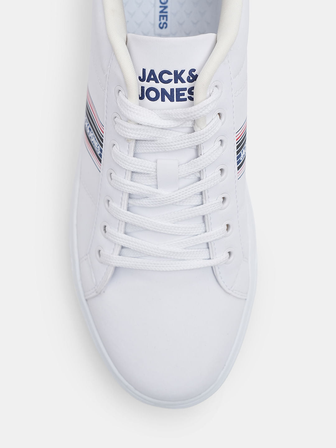 White Striped Lace-Up Sneakers