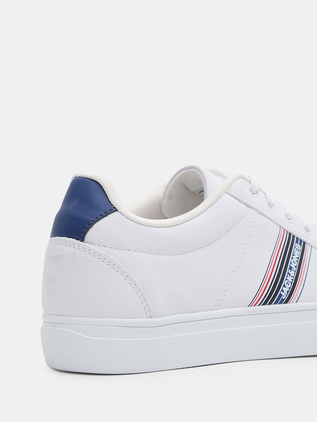 White Striped Lace-Up Sneakers