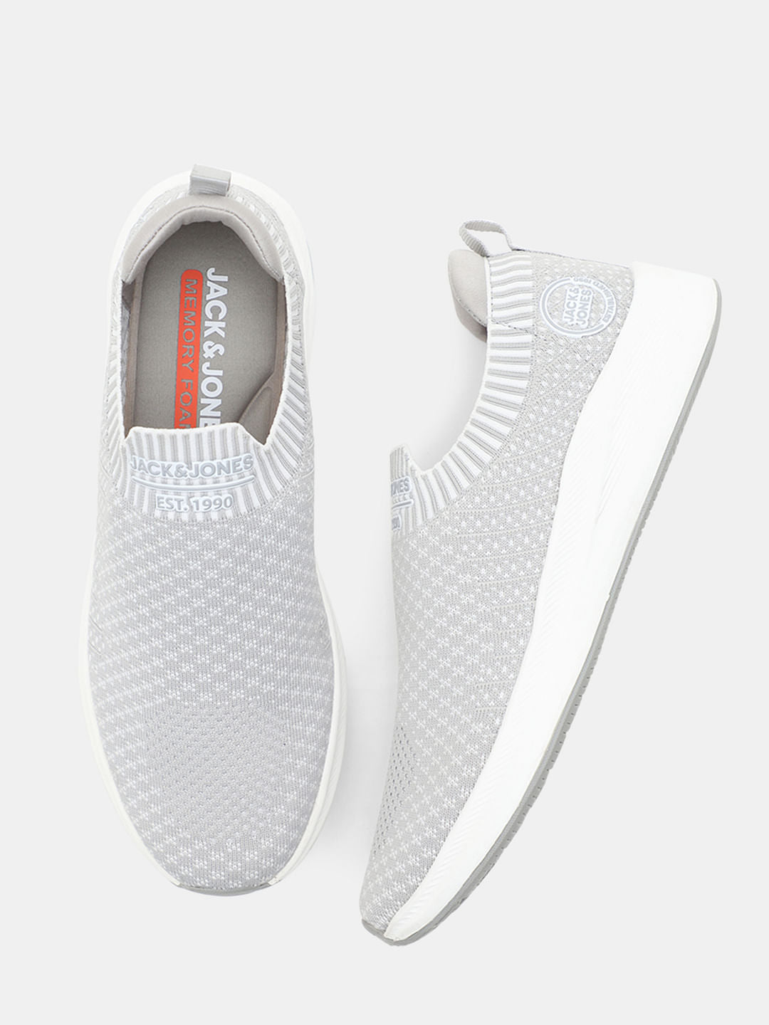 Grey Printed Knitted Slip On Sneakers