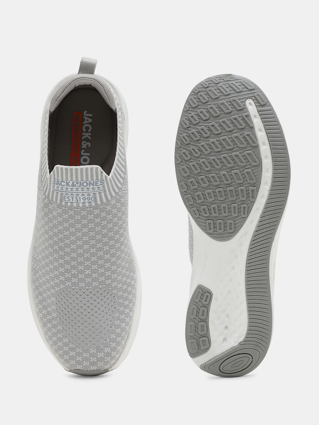 Grey Printed Knitted Slip On Sneakers