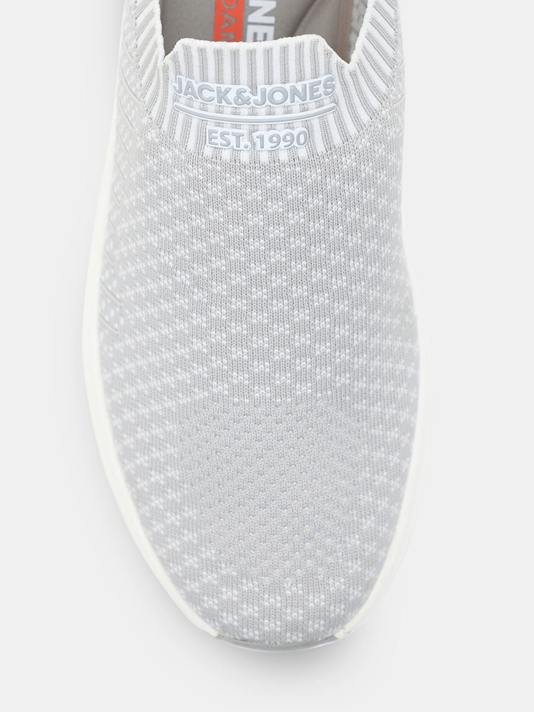 Grey Printed Knitted Slip On Sneakers