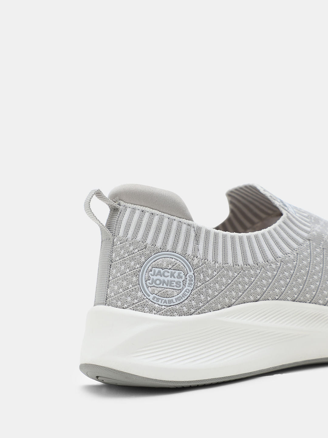 Grey Printed Knitted Slip On Sneakers